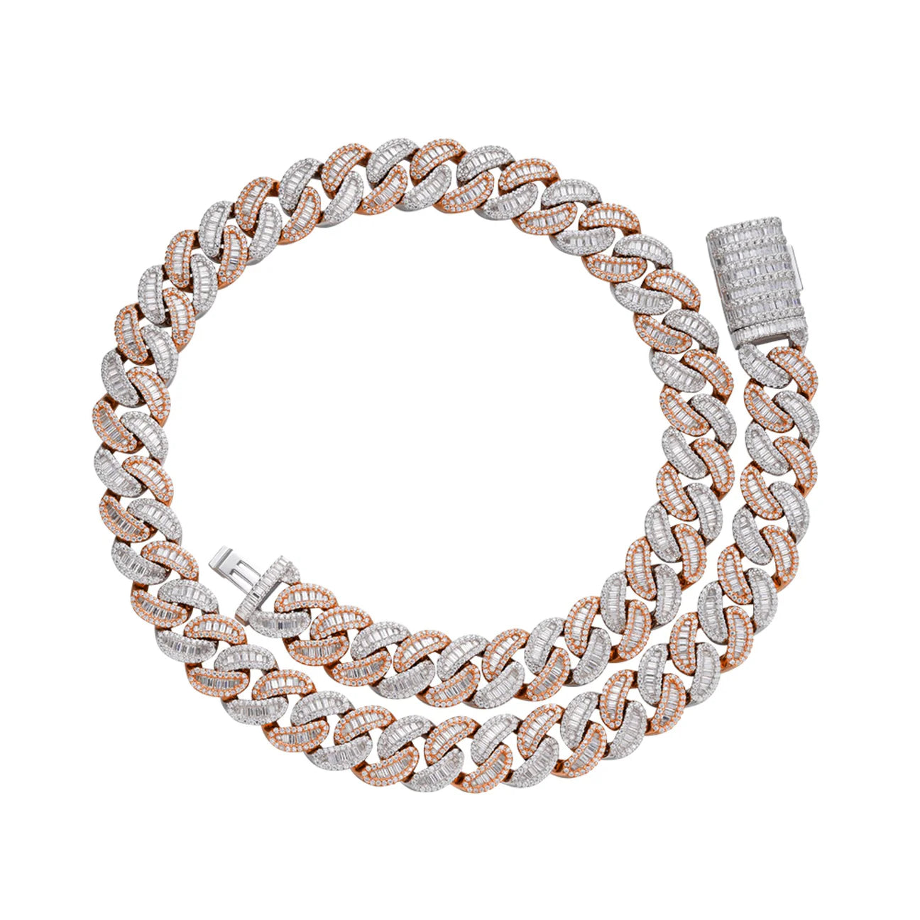 15MM Two Tone Baguette Moissanite Miami Cuban Chain