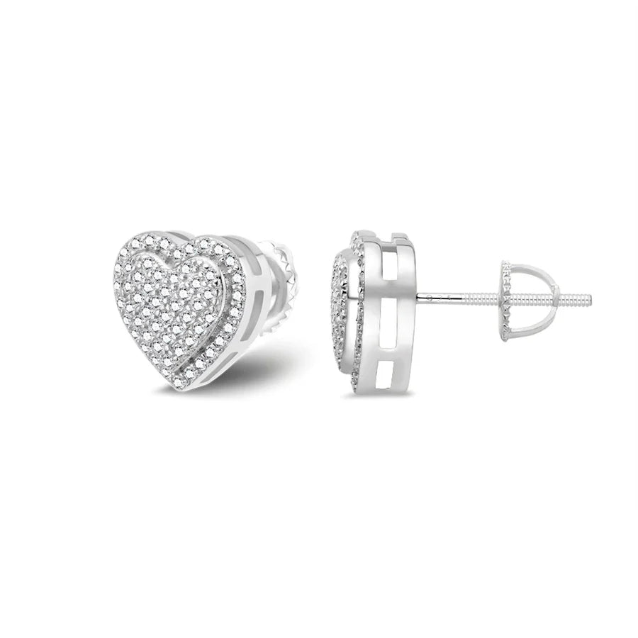 S.Silver Round Moissanite Heart Shape Designer Stud Earrings RP 5/8 Cttw
