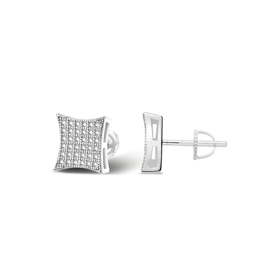 S.Silver Round Moissanite Square Shape Designer Stud Earrings RP 1/2 Cttw
