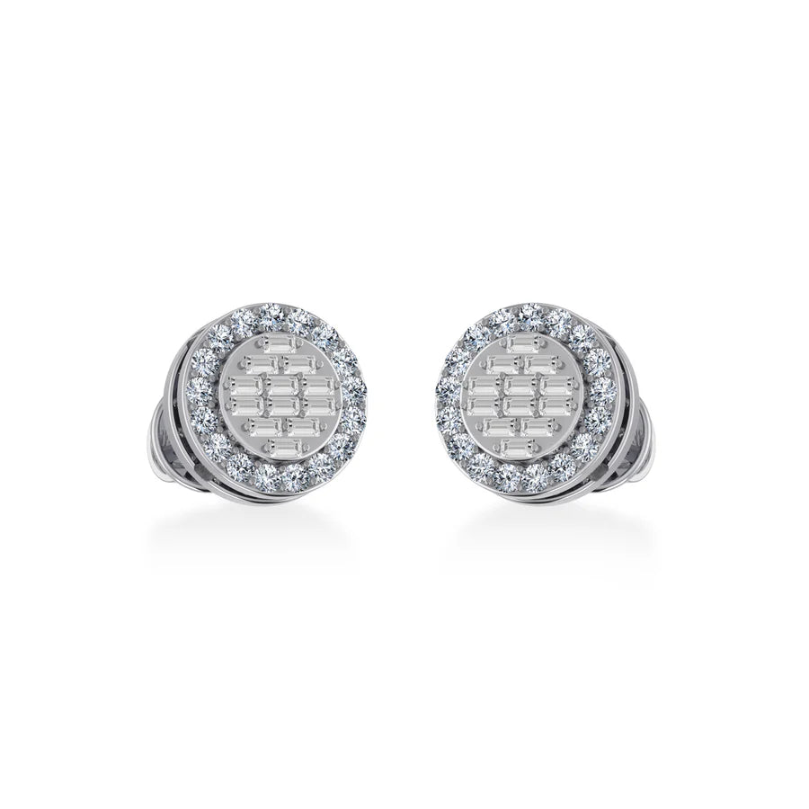 14K White Gold Round Baguette Diamond Heart Shape Stud Earring 1/3 Cttw