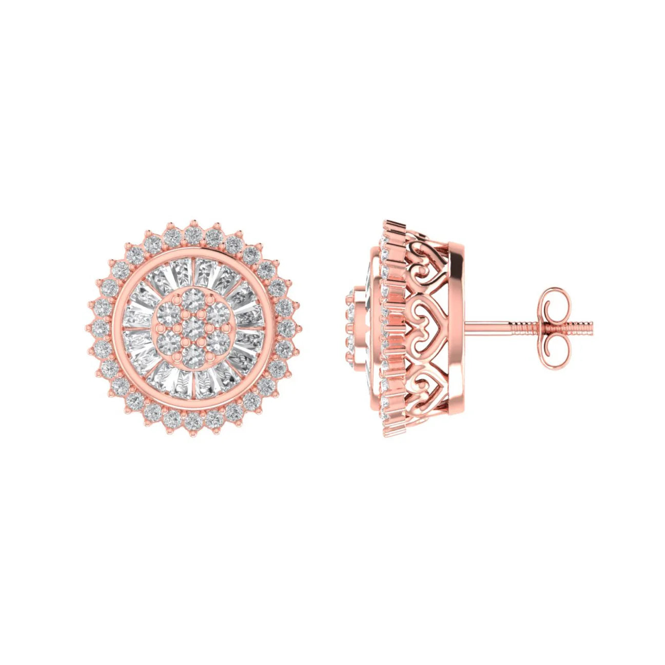 The Solara  Diamond Earrings | Italian Silver Studs Rose & Gold | Baguette Stones