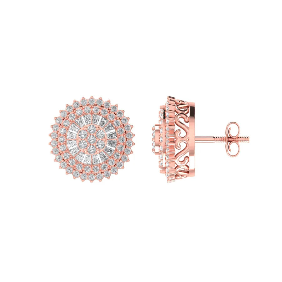 The Ophelia Round Baguette Diamond Earrings | Designer Studs in Italian Silver