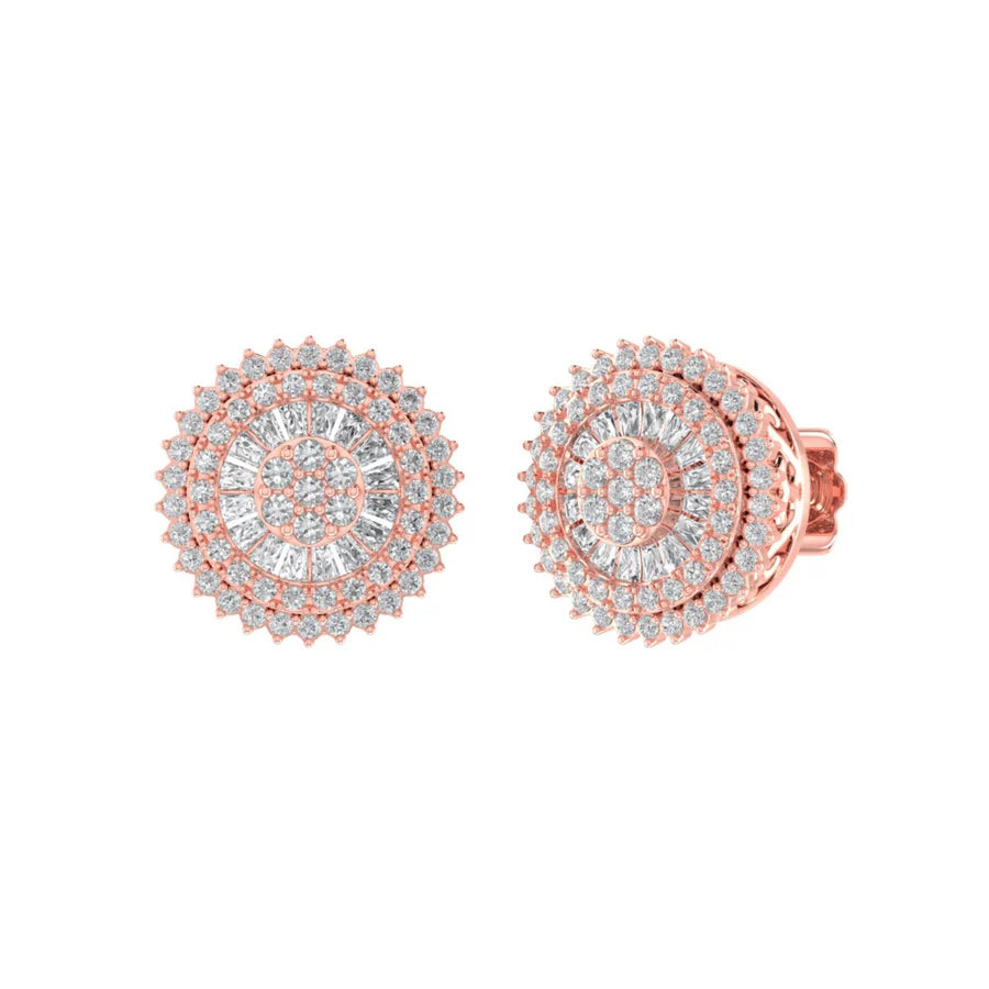 The Ophelia Round Baguette Diamond Earrings | Designer Studs in Italian Silver