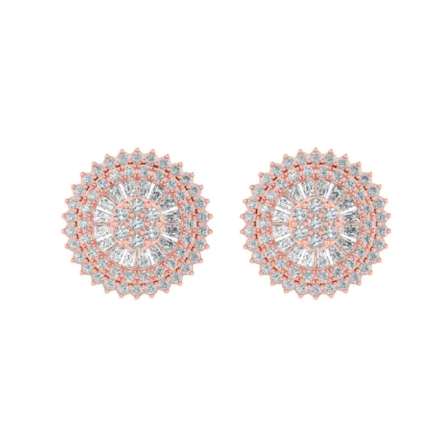 The Solara  Diamond Earrings | Italian Silver Studs Rose & Gold | Baguette Stones