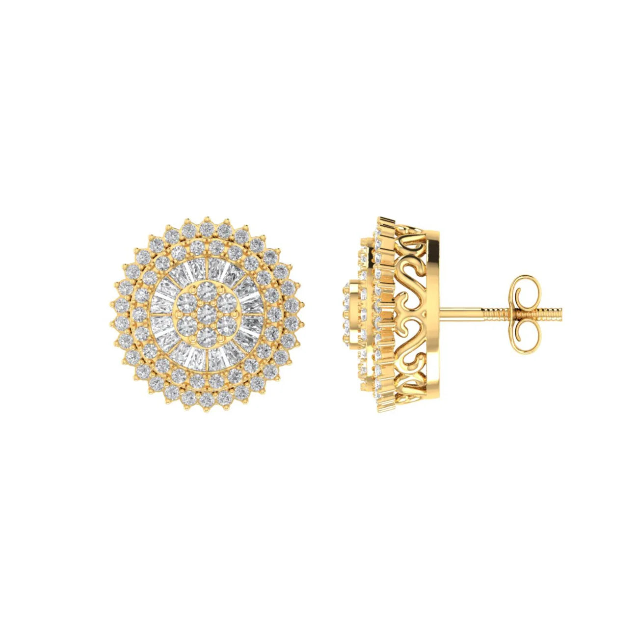The Ophelia Round Baguette Diamond Earrings | Designer Studs in Italian Silver