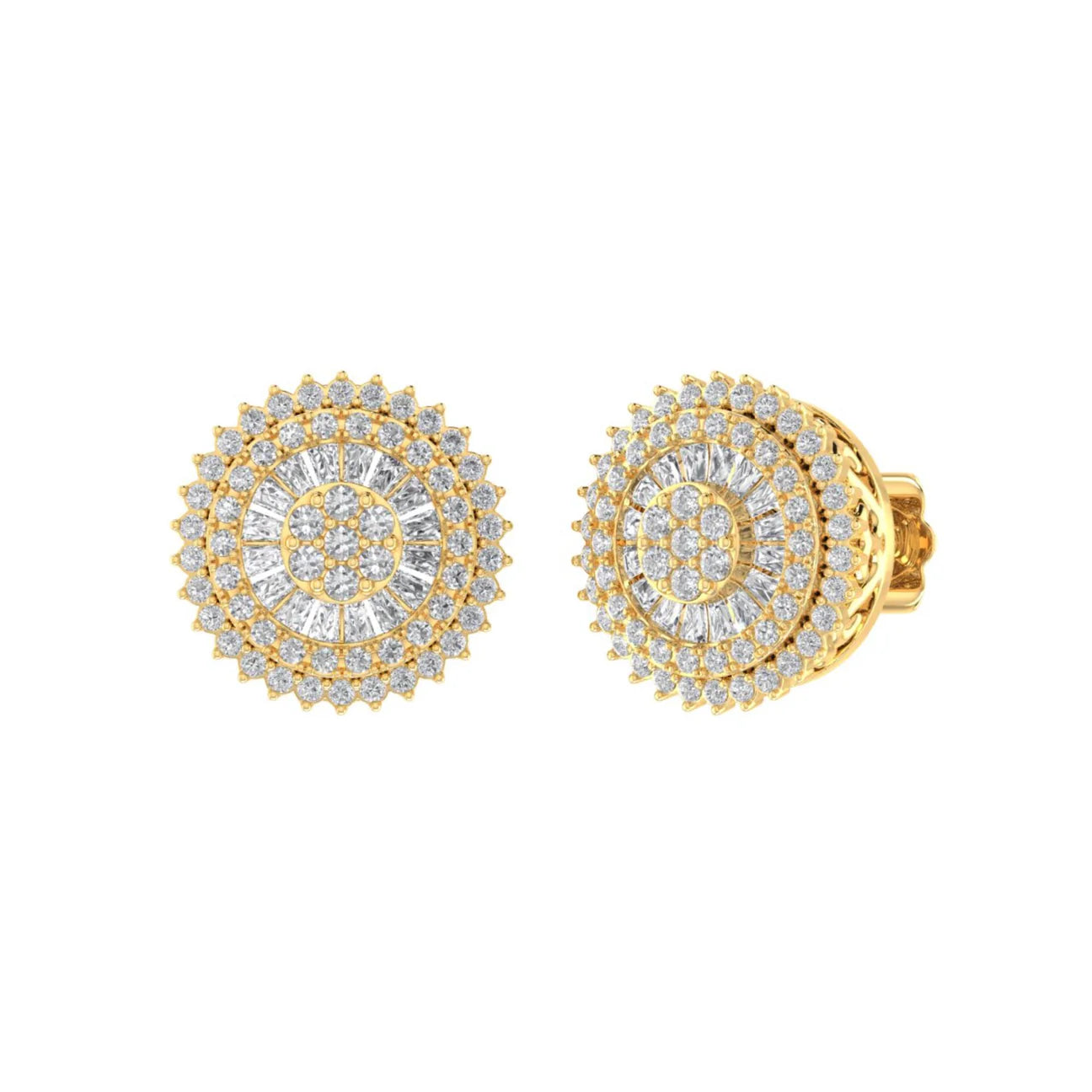 The Ophelia Round Baguette Diamond Earrings | Designer Studs in Italian Silver