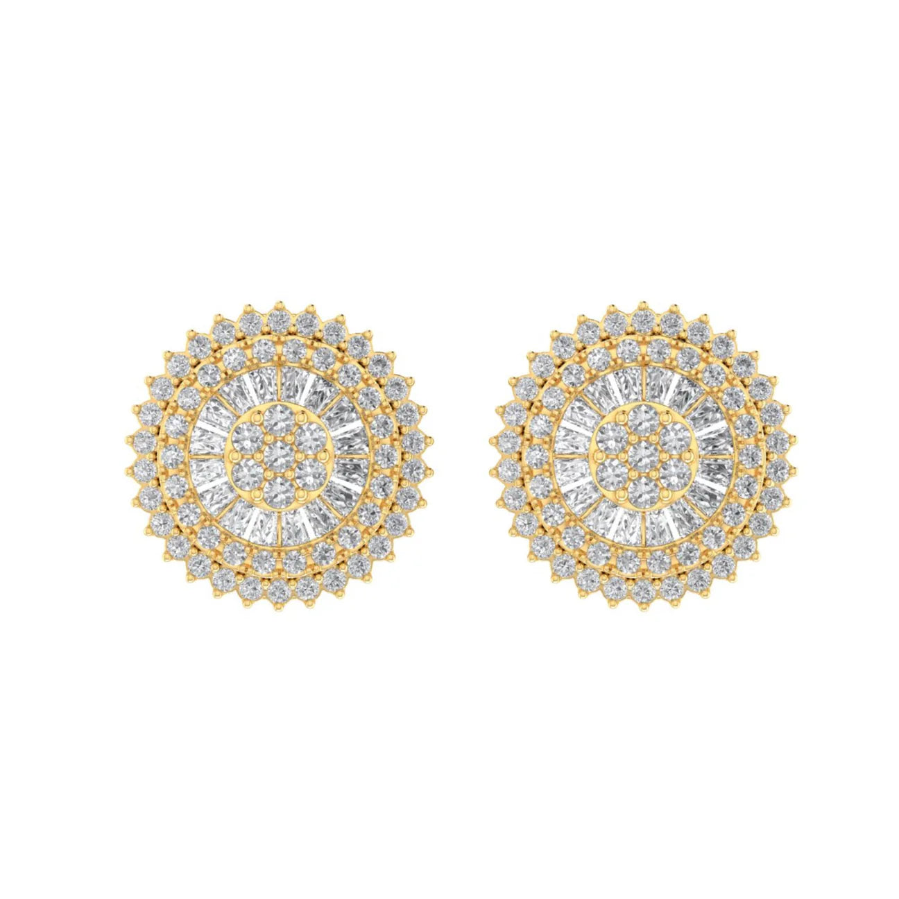 The Ophelia Round Baguette Diamond Earrings | Designer Studs in Italian Silver