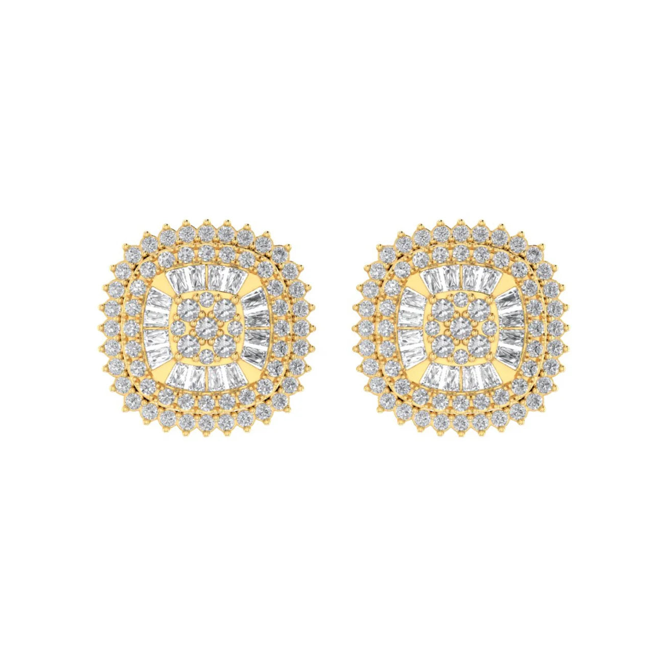 The Radiant Halo Diamond Earrings | Round & Baguette Designer Studs in Italian Silver