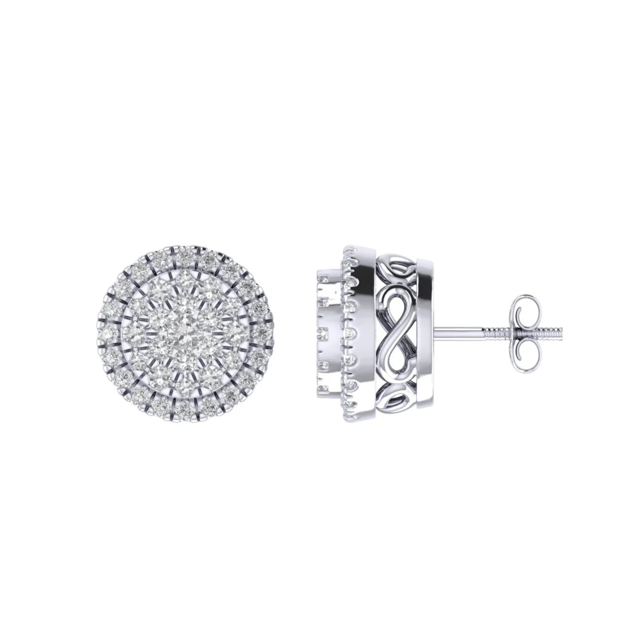 Eterna Round Earrings | Round Natural Diamond Halo Studs | Italian Silver