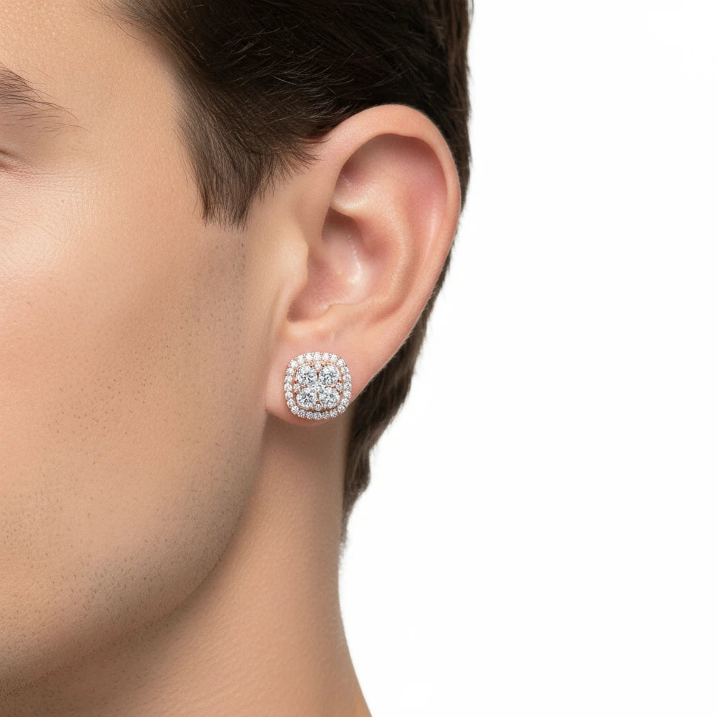 The Valora Diamond Earrings | Cushion-Cut Halo Studs | Sterling Silver