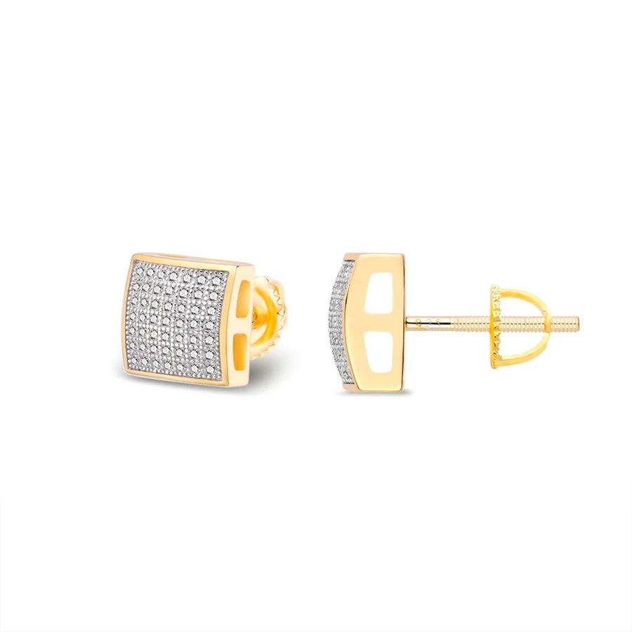 S.Silver Round Moissanite Square Shape Designer Stud Earrings RP+GP 3/8 Cttw