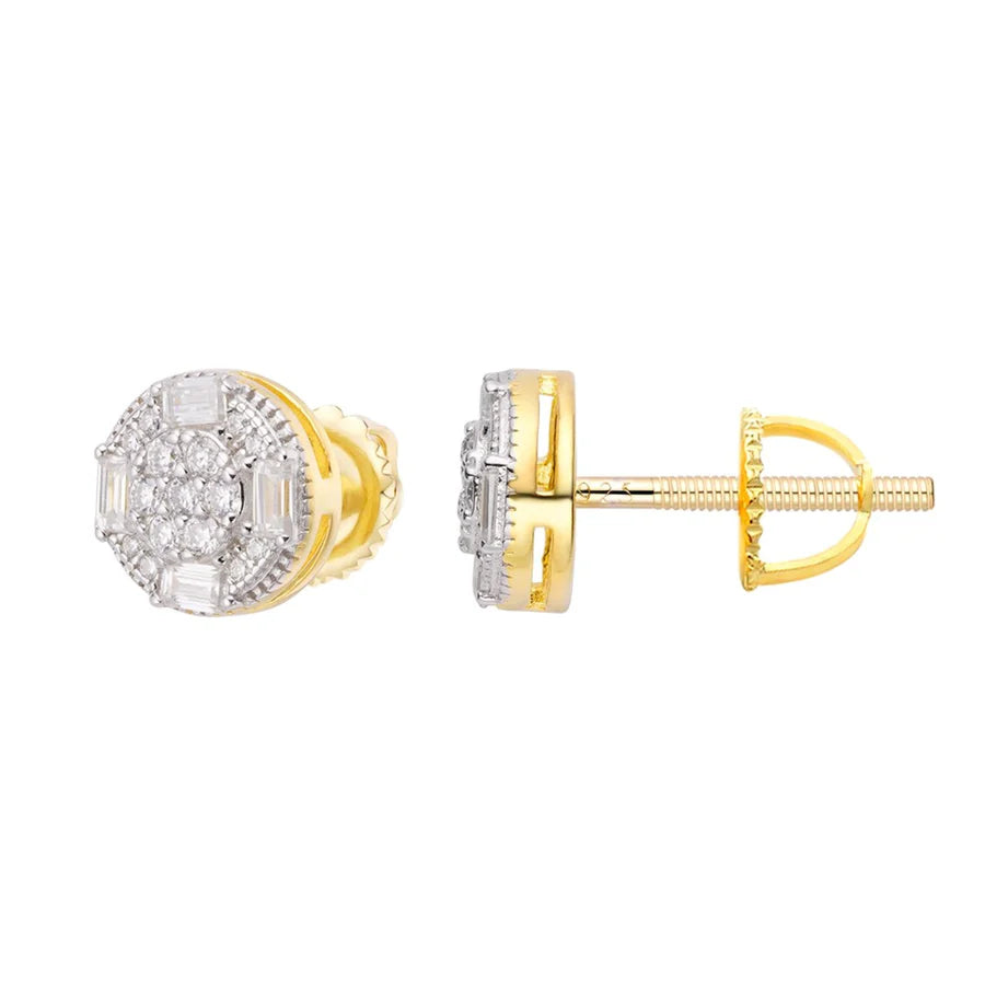 S.Silver Round Baguette Moissanite Designer Stud Earrings RP+GP 5/8 Cttw