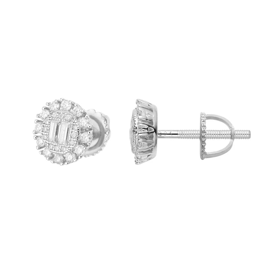 S.Silver Round Baguette Moissanite Designer Stud Earrings RP 5/8 Cttw