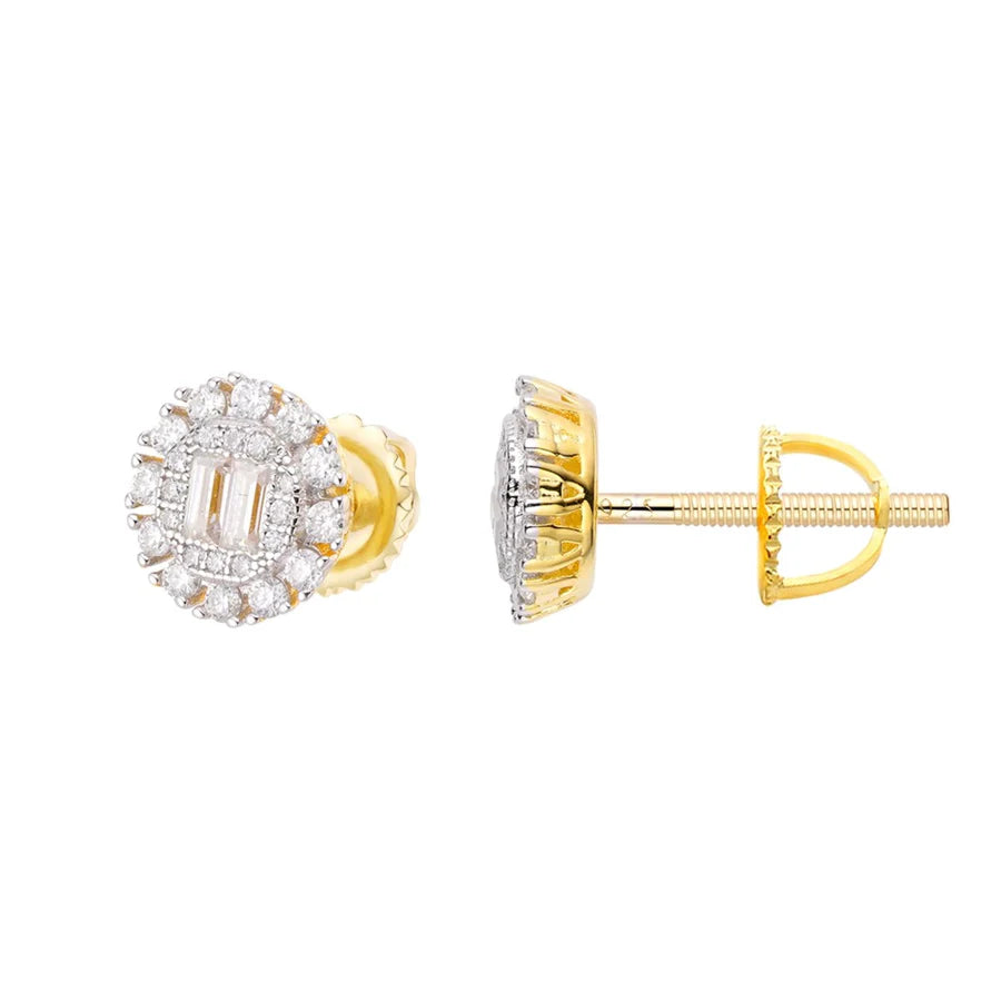 S.Silver Round Baguette Moissanite Designer Stud Earrings RP+GP 5/8 Cttw