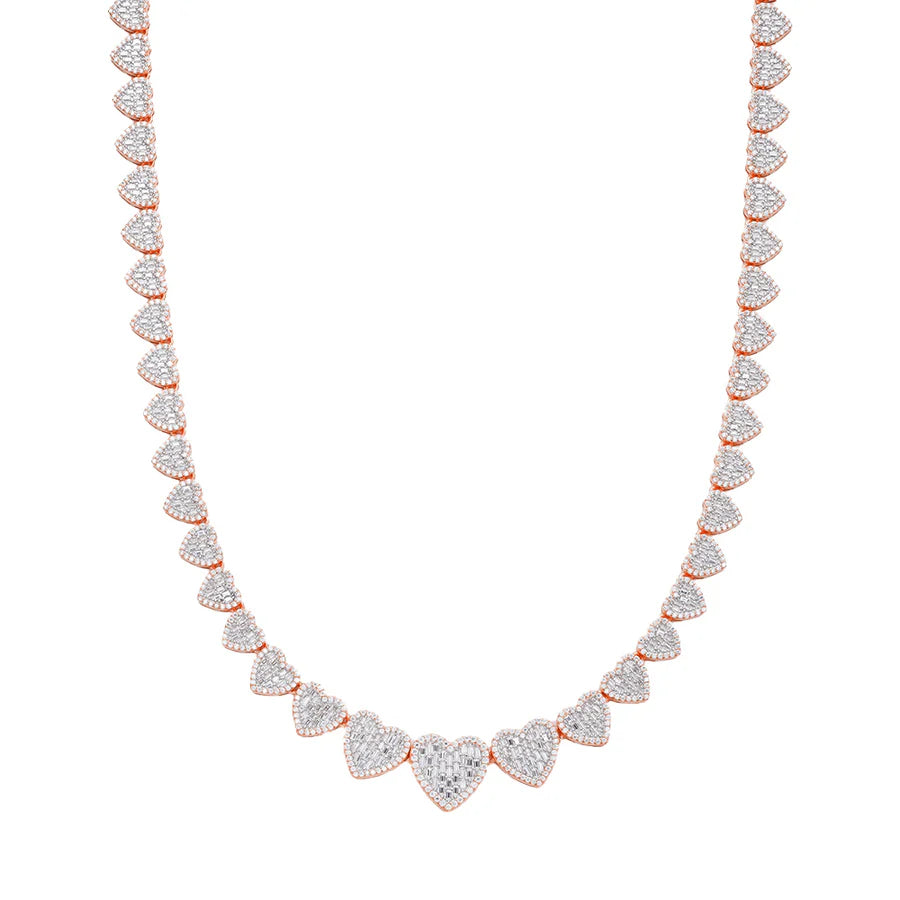 S.Silver Round Baguette Moissanite Heart 18 Inch Necklace RP+PP 15-3/4 Cttw