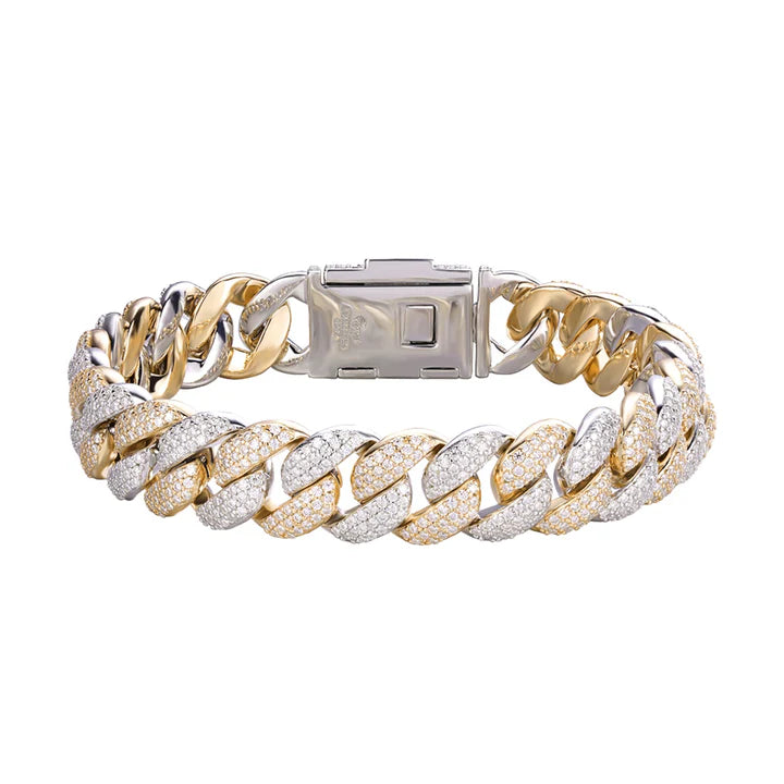 S.Silver Moissanite 12mm Cuban Bracelet 8 Inch RP+GP 7-3/4 Cttw