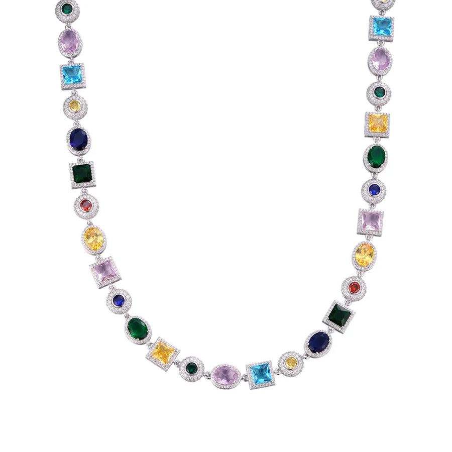 S.Silver Moissanite Round with Color Stone Designer 22 Inch Necklace RP 13-1/3 Cttw