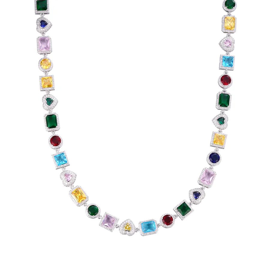S.Silver Round Moissanite Heart with Color Stone Designer 22 Inch Necklace RP 10-7/8 Cttw