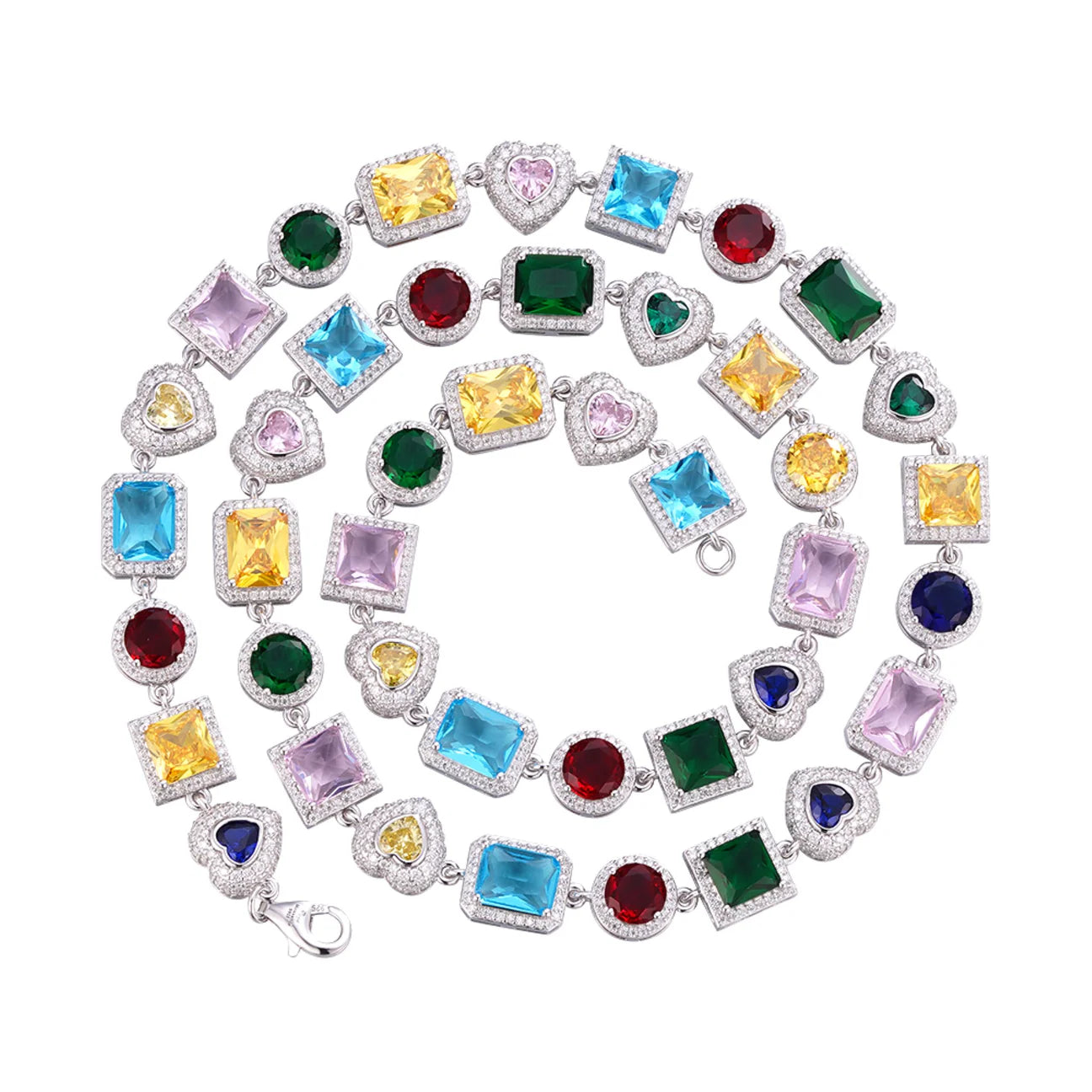 The Rainbow Link Chain | 22” VVS Moissanite | Multicolor Necklace in Italian Silver