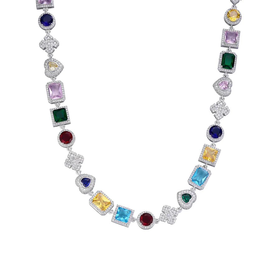 S.Silver Round Moissanite Cross with Color Stone Designer 22 Inch Necklace RP 11 Cttw