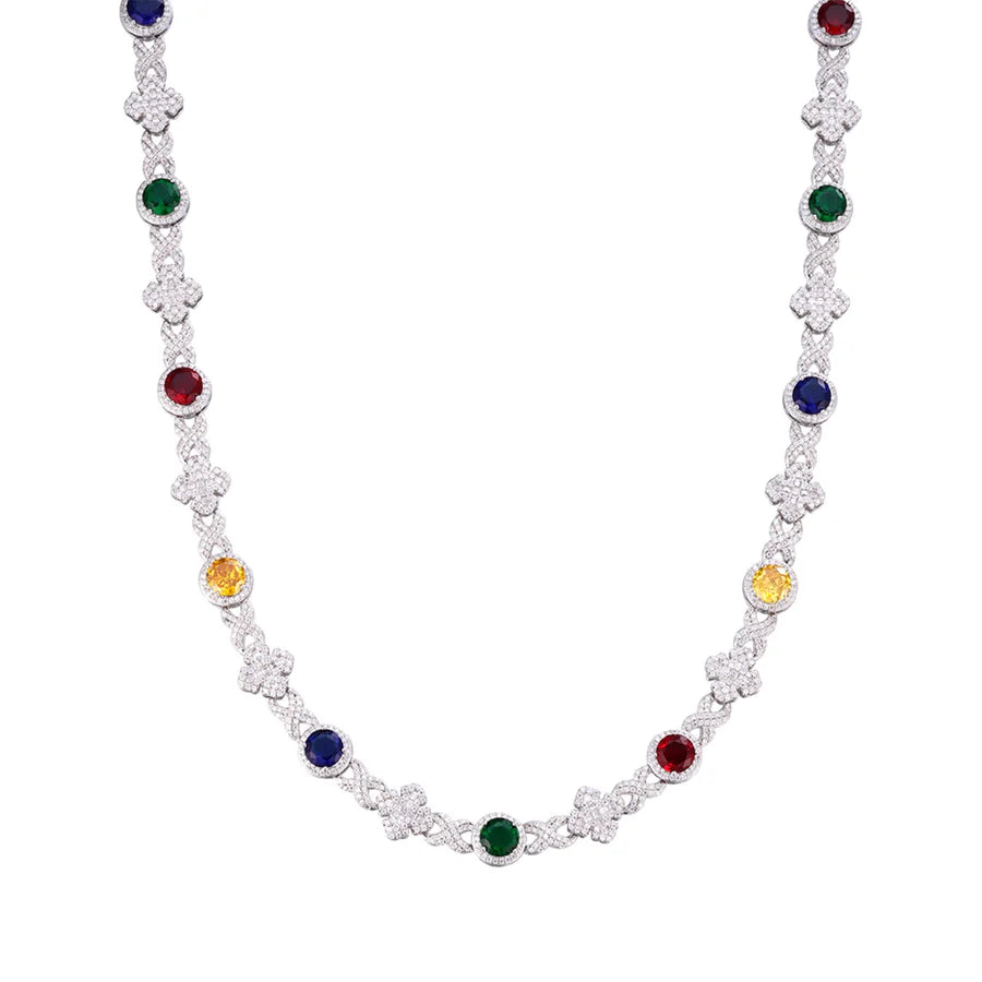 S.Silver Round Moissanite Cross Infinity with Color Stone Designer 22 Inch Necklace RP 13 Cttw