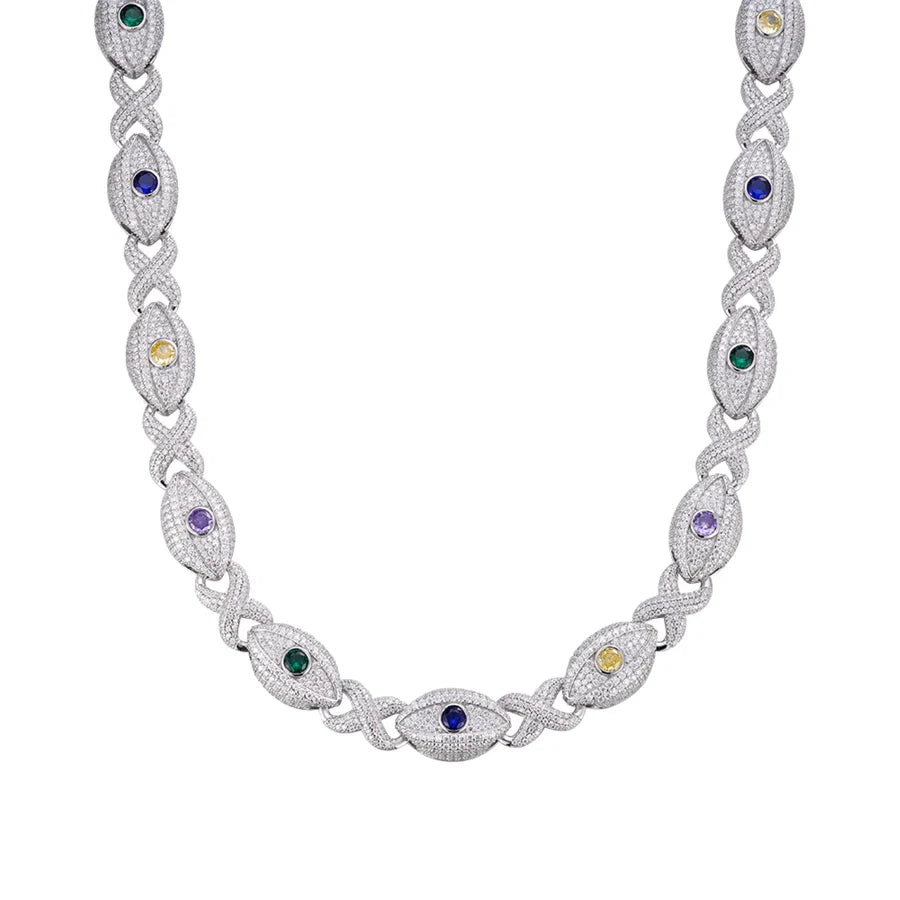 S.Silver Round Moissanite Infinity Eye 22 Inch Designer Necklace Multicolor 38-1/2 Cttw
