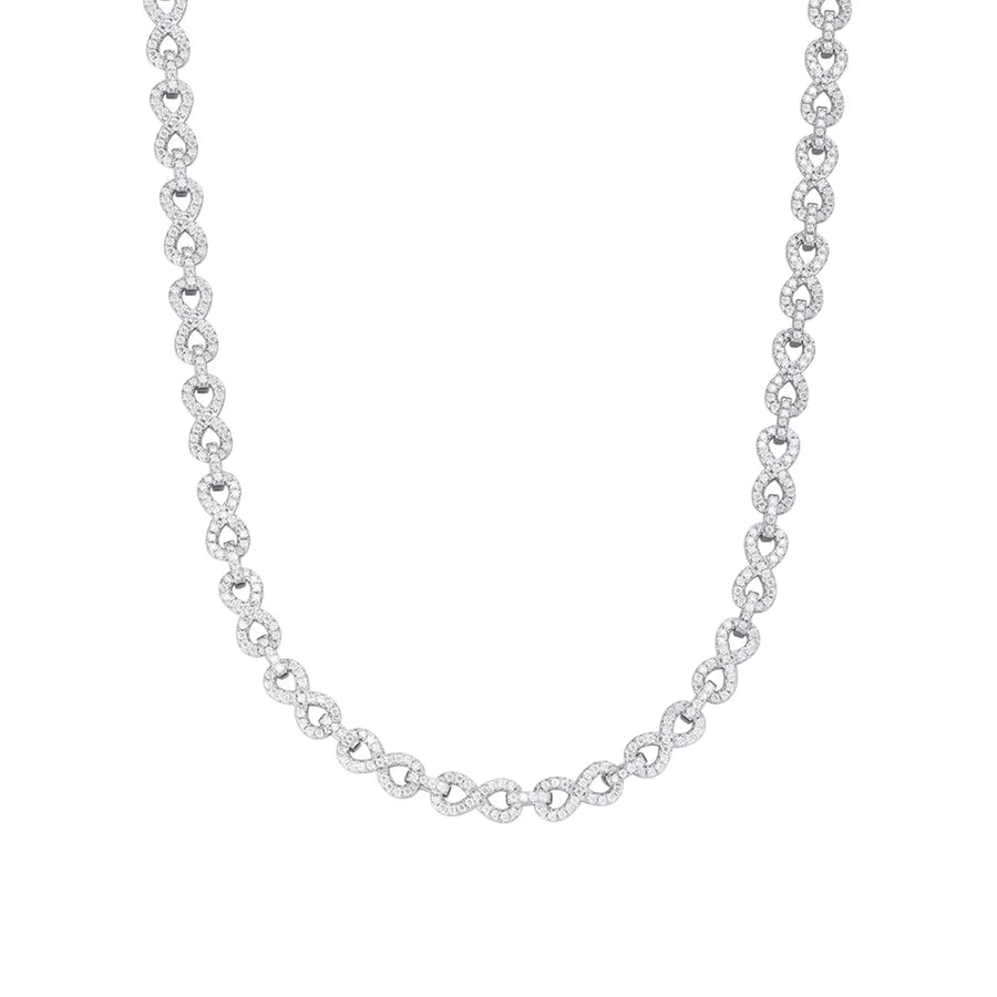 S.Silver 6mm Round Moissanite Infinity 22 Inch Designer Necklace RP 7-1/8 Cttw