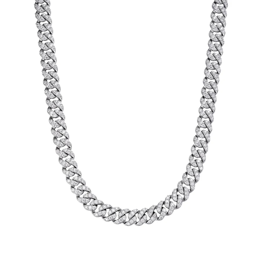 S.Silver 10mm Round Moissanite 1 Row Cuban 20 Inch Necklace RP 19-7/8 Cttw