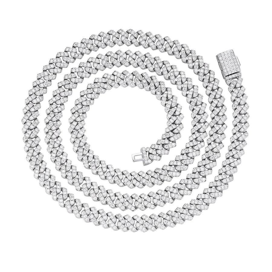 S.Silver 6mm Round Moissanite Cuban 20 Inch Necklace RP 5-3/8 Cttw