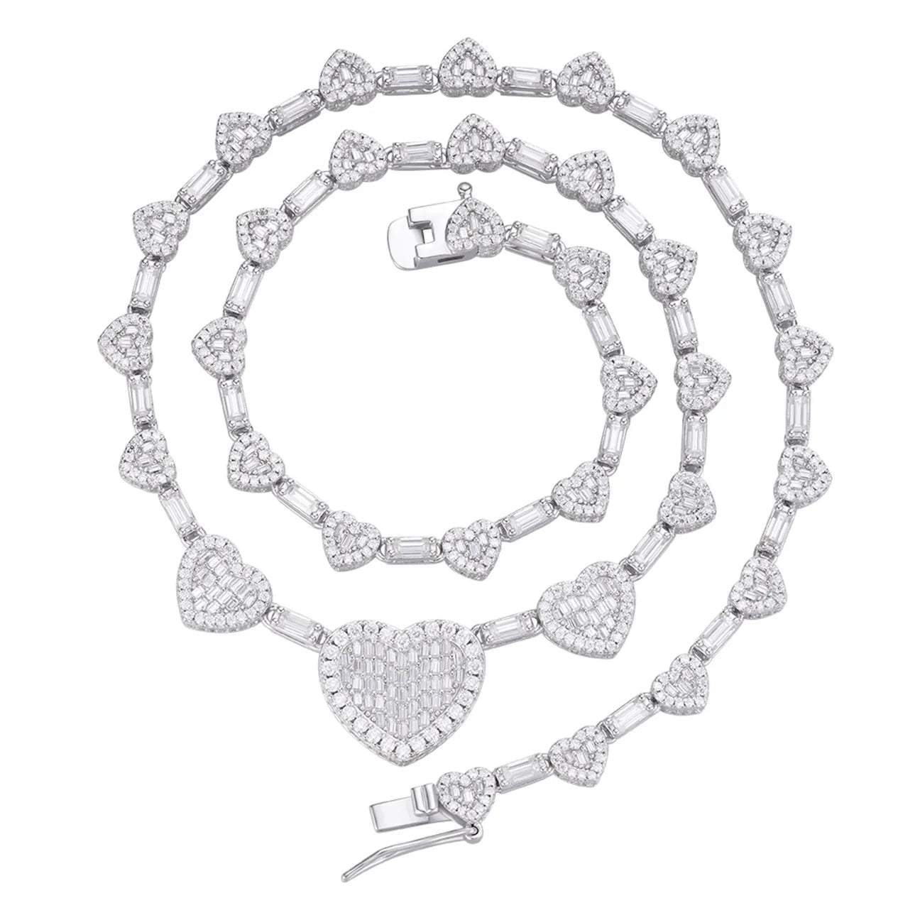 Valentina Link |  Italian Silver | VVS Baguette & Round Moissanite Heart  Chain