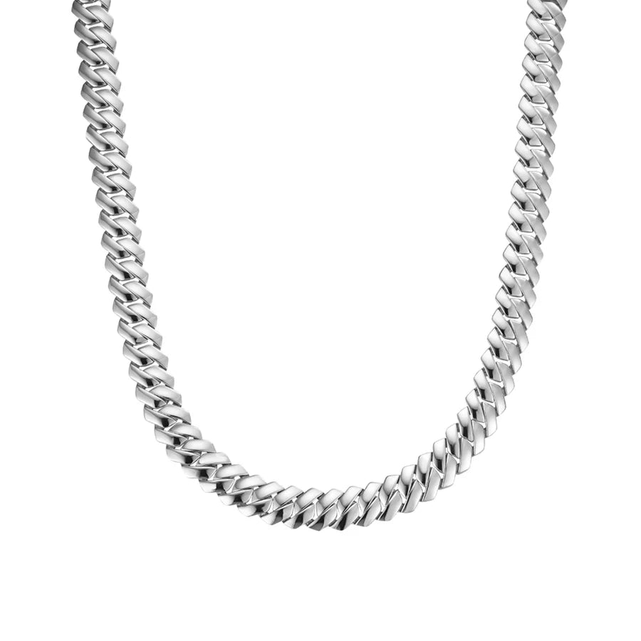 S.Silver Round Moissanite 20 Inch Plain Cuban With Iced Out Lock Necklace RP 1/2 Cttw