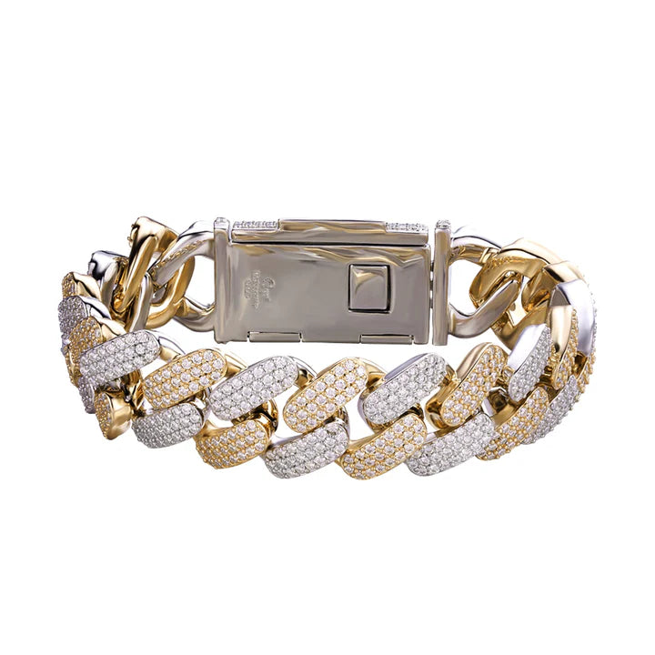 S.Silver Moissanite18mm Miami Cuban 8.50 Inch Mens Bracelet RP+GP 17-1/3 Cttw