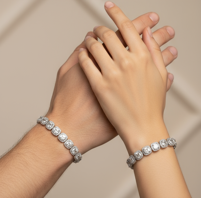 The Nova Bracelet | VVS Moissanite Cushion Tennis Bracelet | Italian Silver