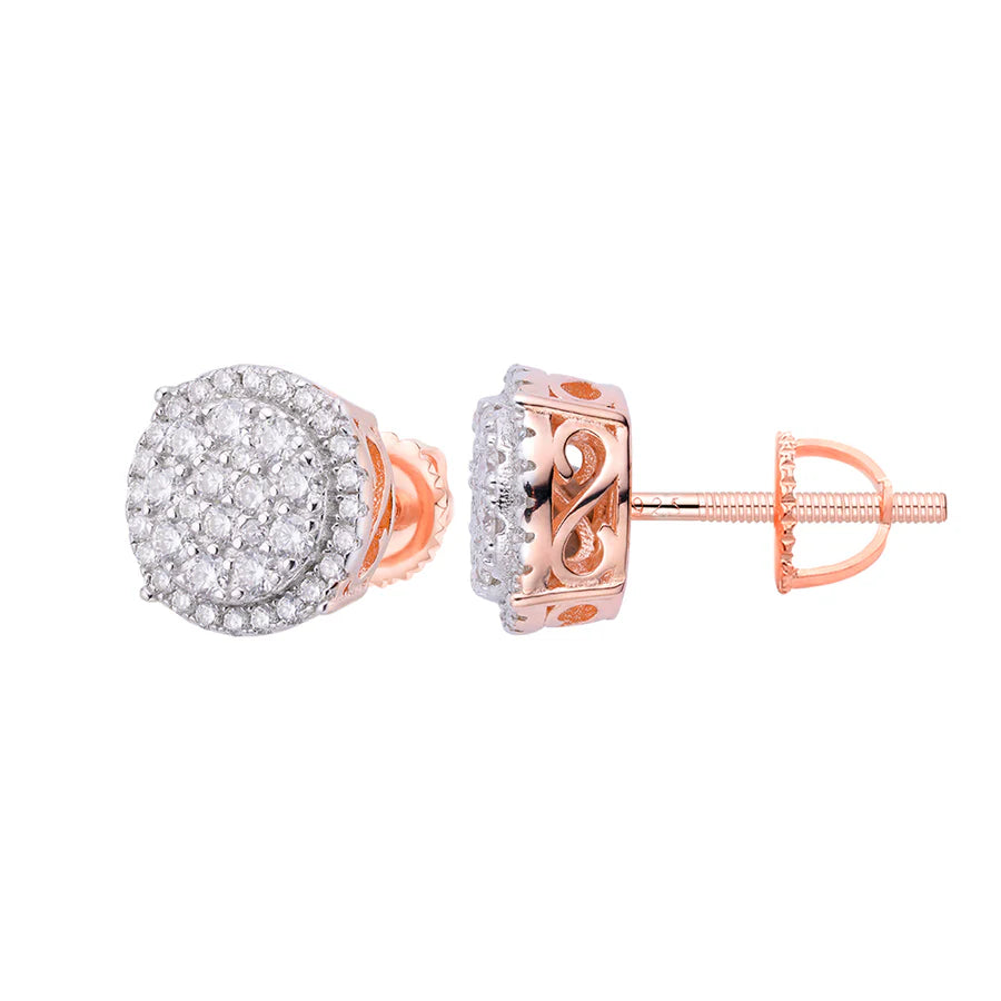 S.Silver Moissanite Halo Round Shape Designer Stud Earrings RP+PP 3/4 Cttw