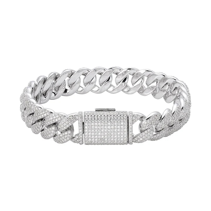 S.Silver Moissanite 12mm Cuban Bracelet 9.5 Inch RP 7-3/4 Cttw
