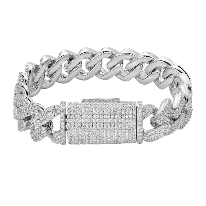 S.Silver Moissanite18mm Miami Cuban 8 Inch Mens Bracelet RP 17-1/3 Cttw