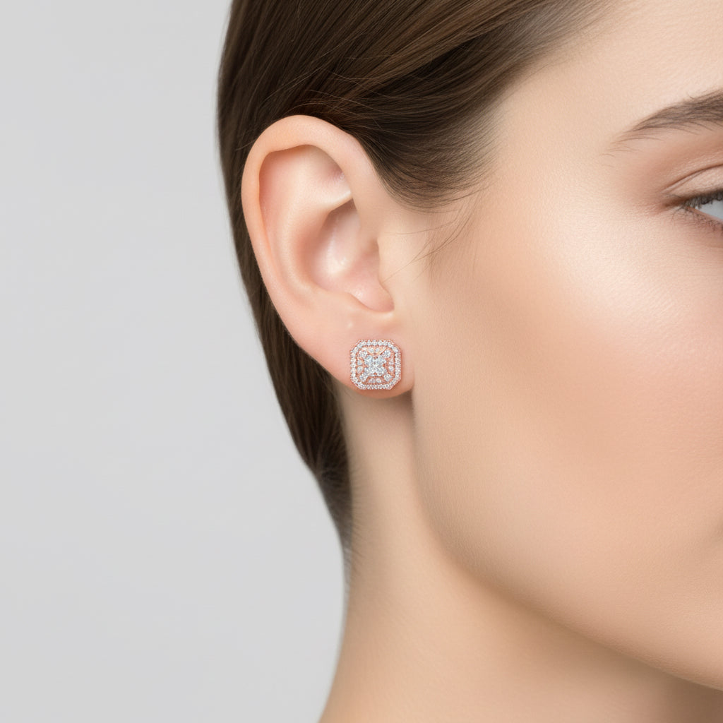 The Prism Diamond Earrings | Octagon Designer Studs in Italian Silver