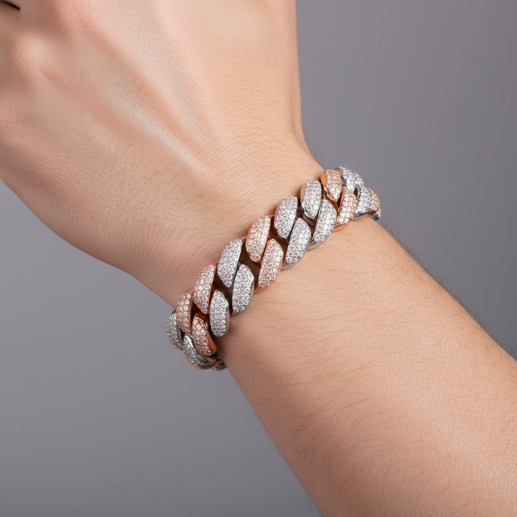 The Legacy Two-Tone Bracelet | VVS Moissanite Cuban | 18k rose gold layered Italian Silver