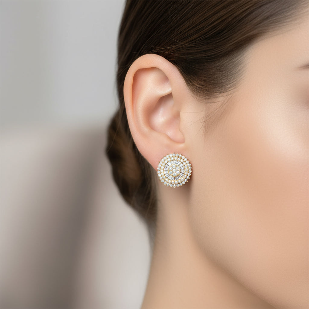 The Ophelia Round Baguette Diamond Earrings | Designer Studs in Italian Silver