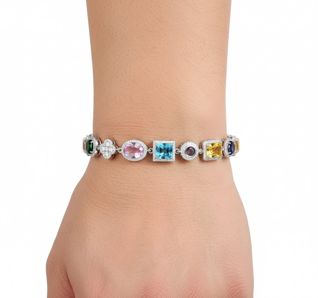 The Lucky Bracelet | VVS Moissanite | Multicolor Italian Silver Bracelet |