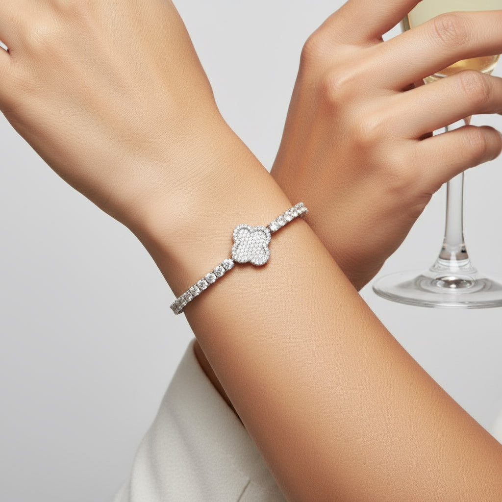 Clover Bracelet | VVS Moissanite Tennis Link | Italian Silver