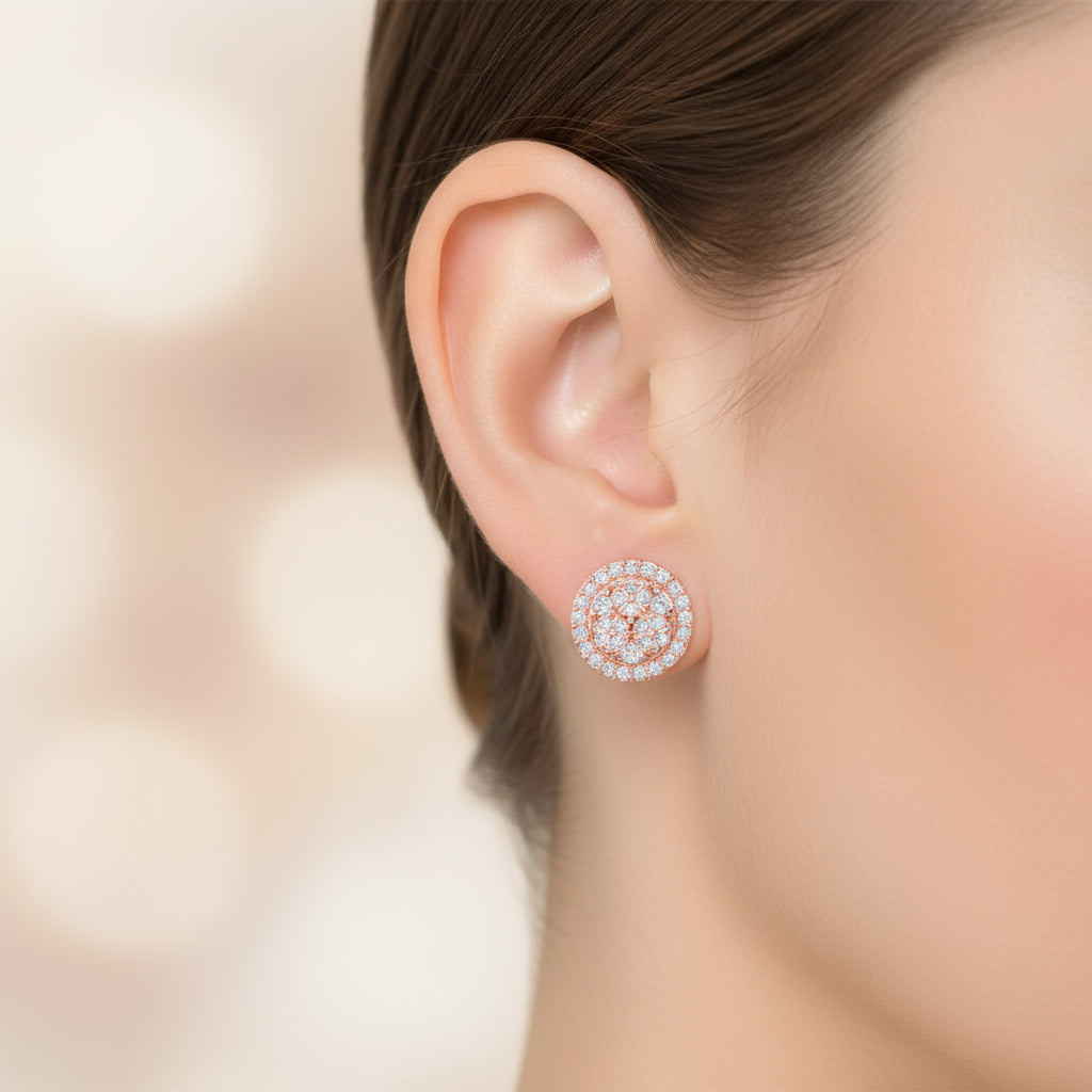 The Elysian Diamond Earrings | Round Designer Studs in Italian Silver