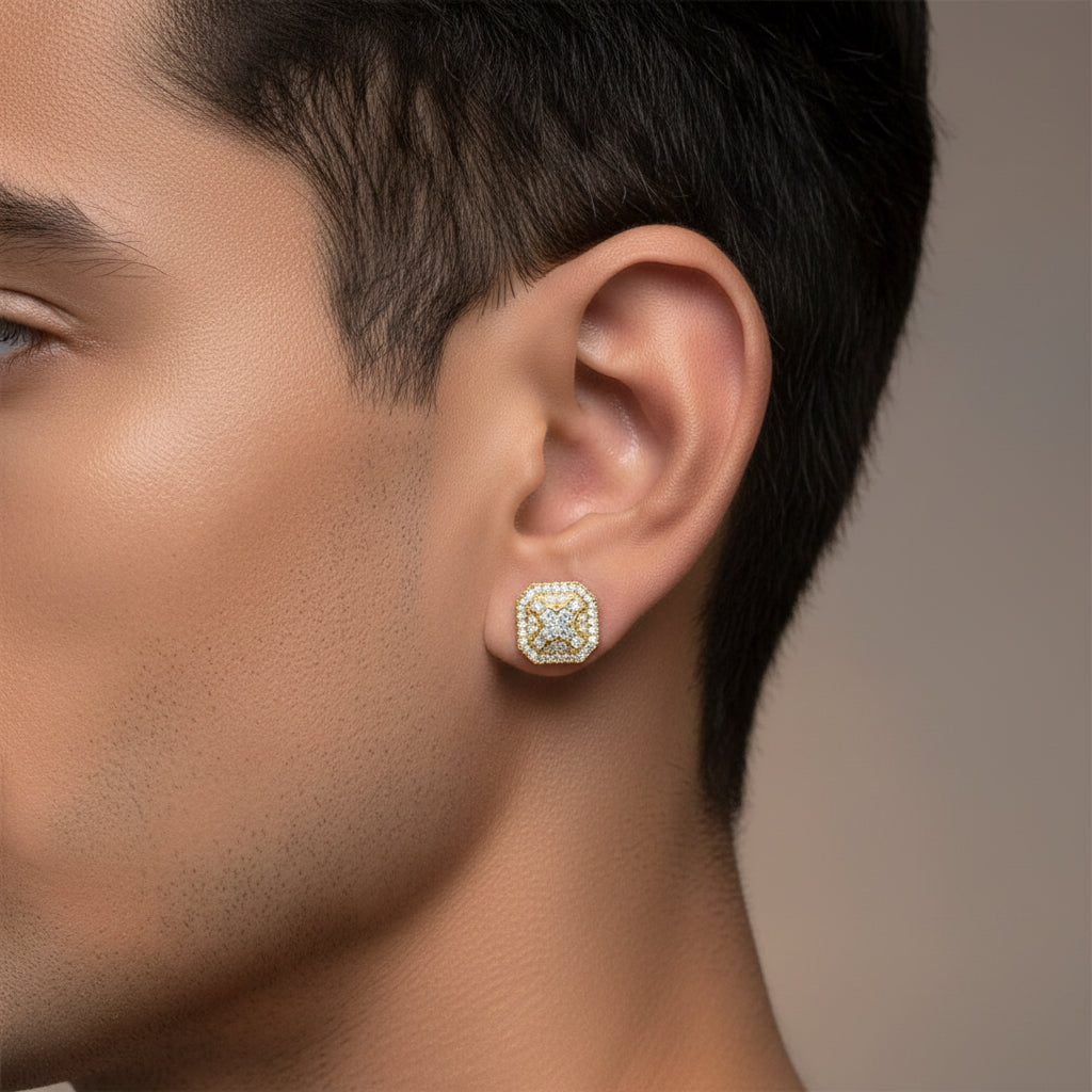 The Prism Diamond Earrings | Octagon Designer Studs in Italian Silver