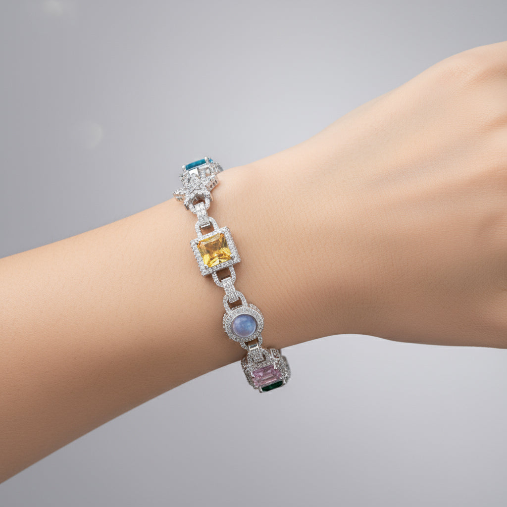 The Celestia Bracelet | VVS Moissanite | Multicolor Italian Silver Bracelet