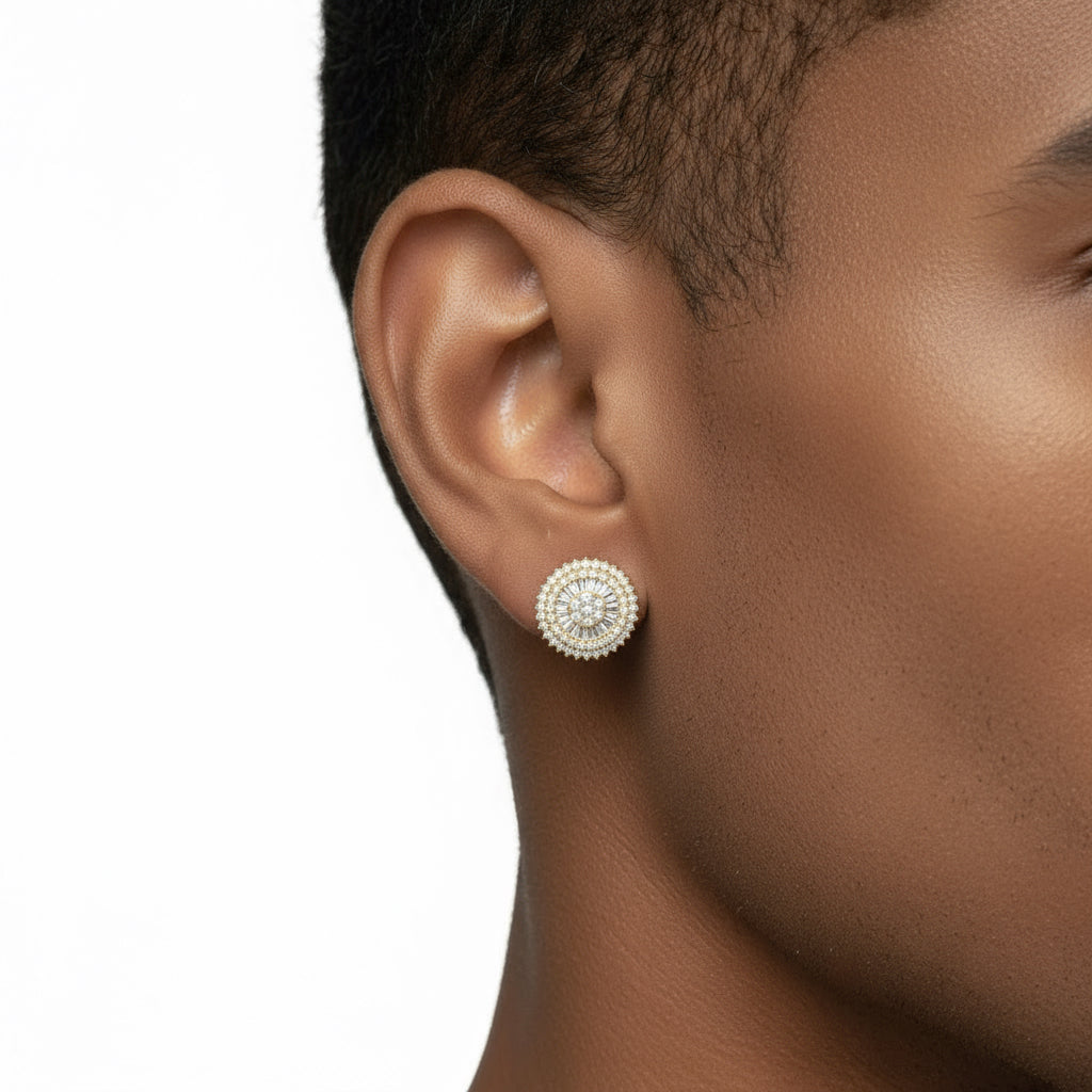 The Ophelia Round Baguette Diamond Earrings | Designer Studs in Italian Silver