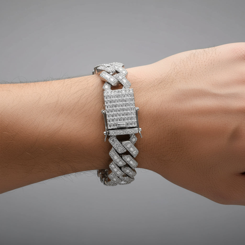 The Glacier Cuban Bracelet | VVS Baguette Moissanite | Italian Silver