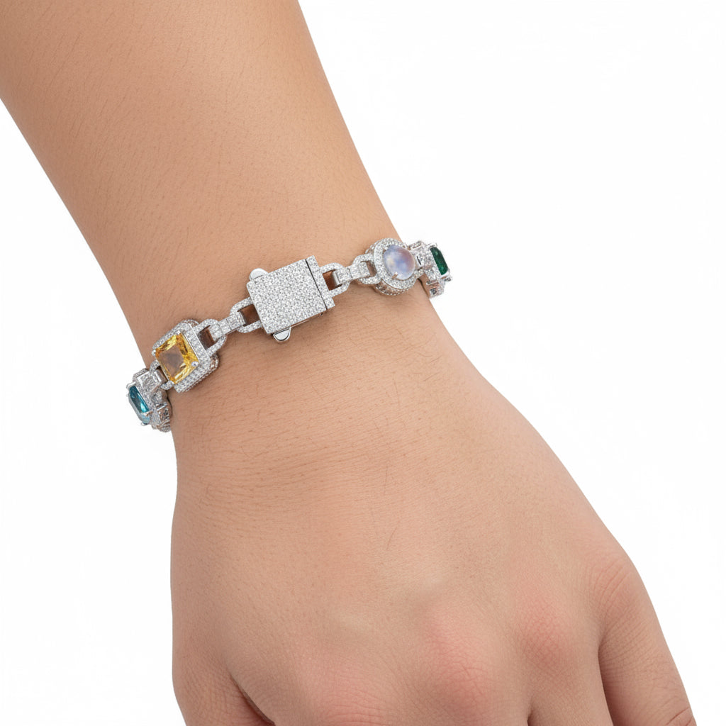 The Celestia Bracelet | VVS Moissanite | Multicolor Italian Silver Bracelet