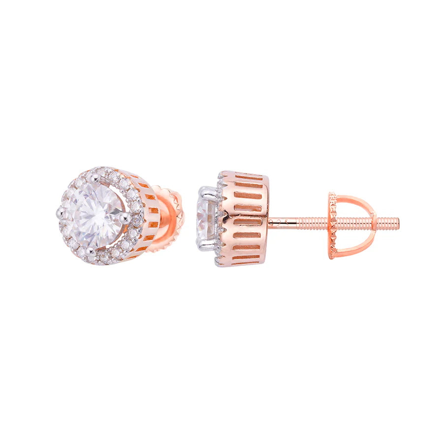 S.Silver Round Moissanite Designer Stud Earrings RP+PP 1-1/4 Cttw
