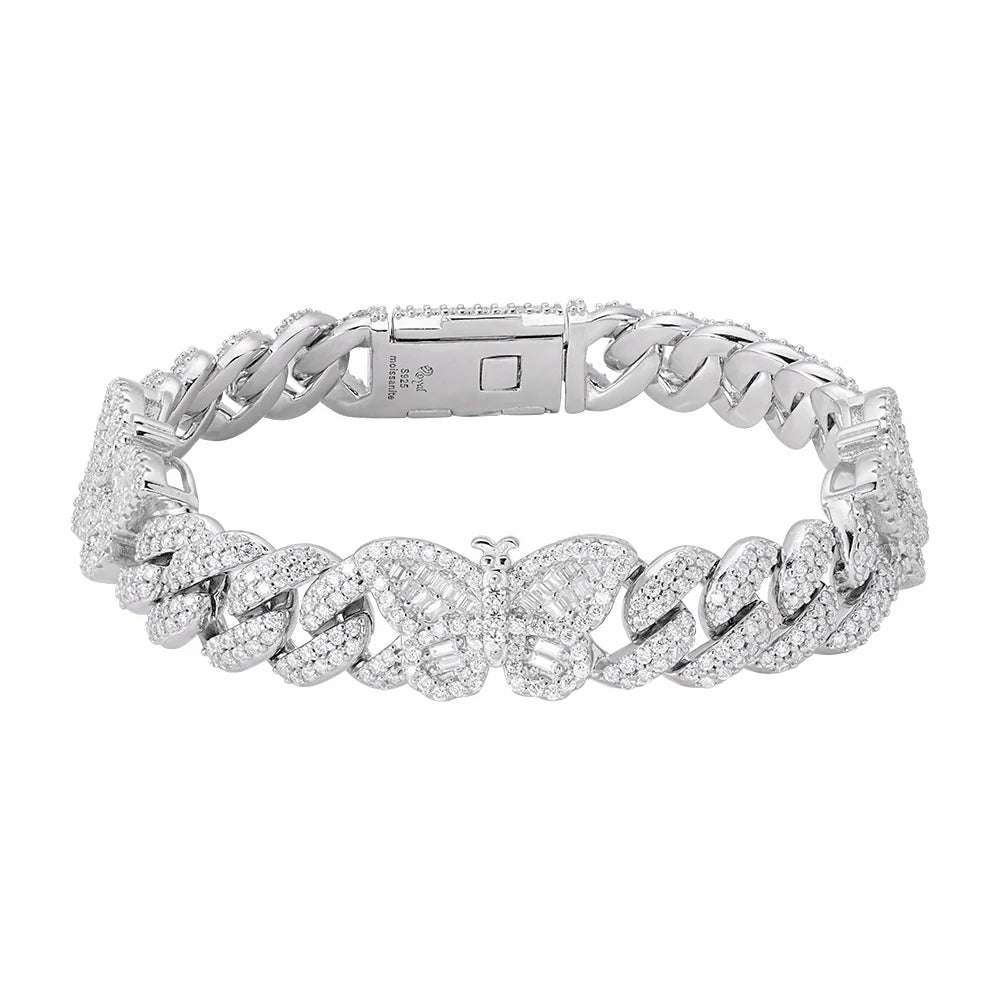 The Butterfly Cuban VVS Moissanite Bracelet | 8 Inch Silver & Gold