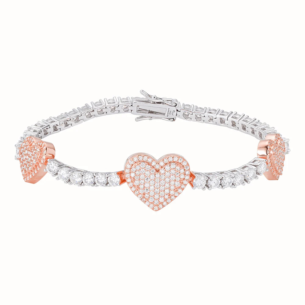 Amora Heart VVS Moissanite Tennis Bracelet |Silver, Gold & Rose Gold |